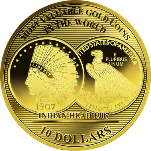 Faimosul Indian Head 1907 pe o monedă din aur pur